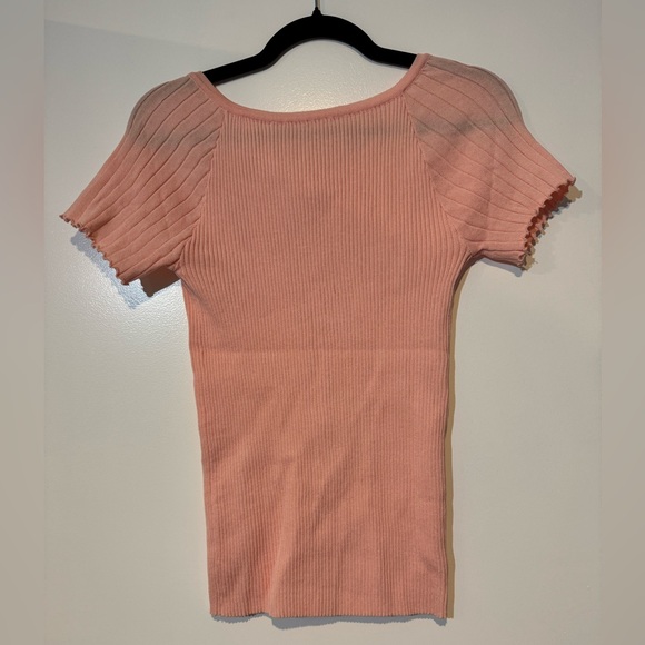 Pink Button-Up Ribbed Women's Top - Picture 3 of 3